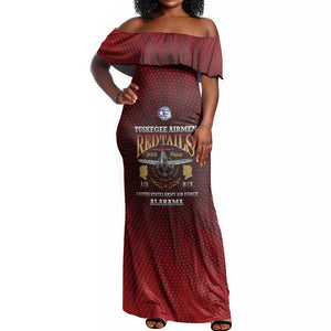 Personalized Tuskegee Red Tails Airmen Off Shoulder Maxi Dress WWII Legacy Tribute - African Pride