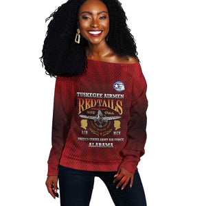 Personalized Tuskegee Red Tails Airmen Off Shoulder Sweater WWII Legacy Tribute - African Pride