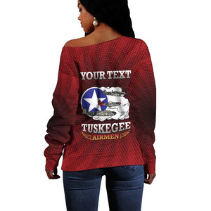 Personalized Tuskegee Red Tails Airmen Off Shoulder Sweater WWII Legacy Tribute - African Pride