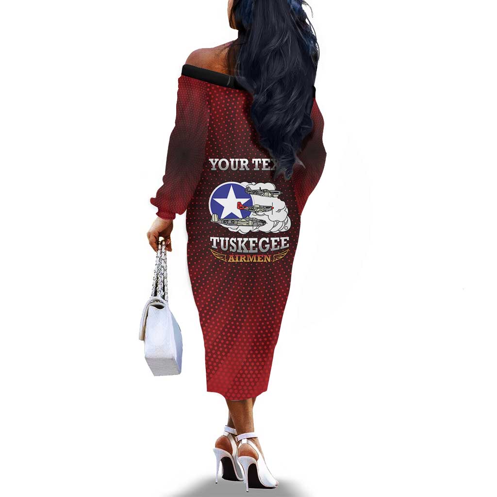 Personalized Tuskegee Red Tails Airmen Off The Shoulder Long Sleeve Dress WWII Legacy Tribute - African Pride