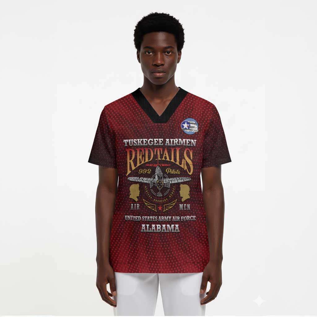 Personalized Red Tails Legacy Scrub Top Tuskegee Airmen WWII Heroes - African Pride
