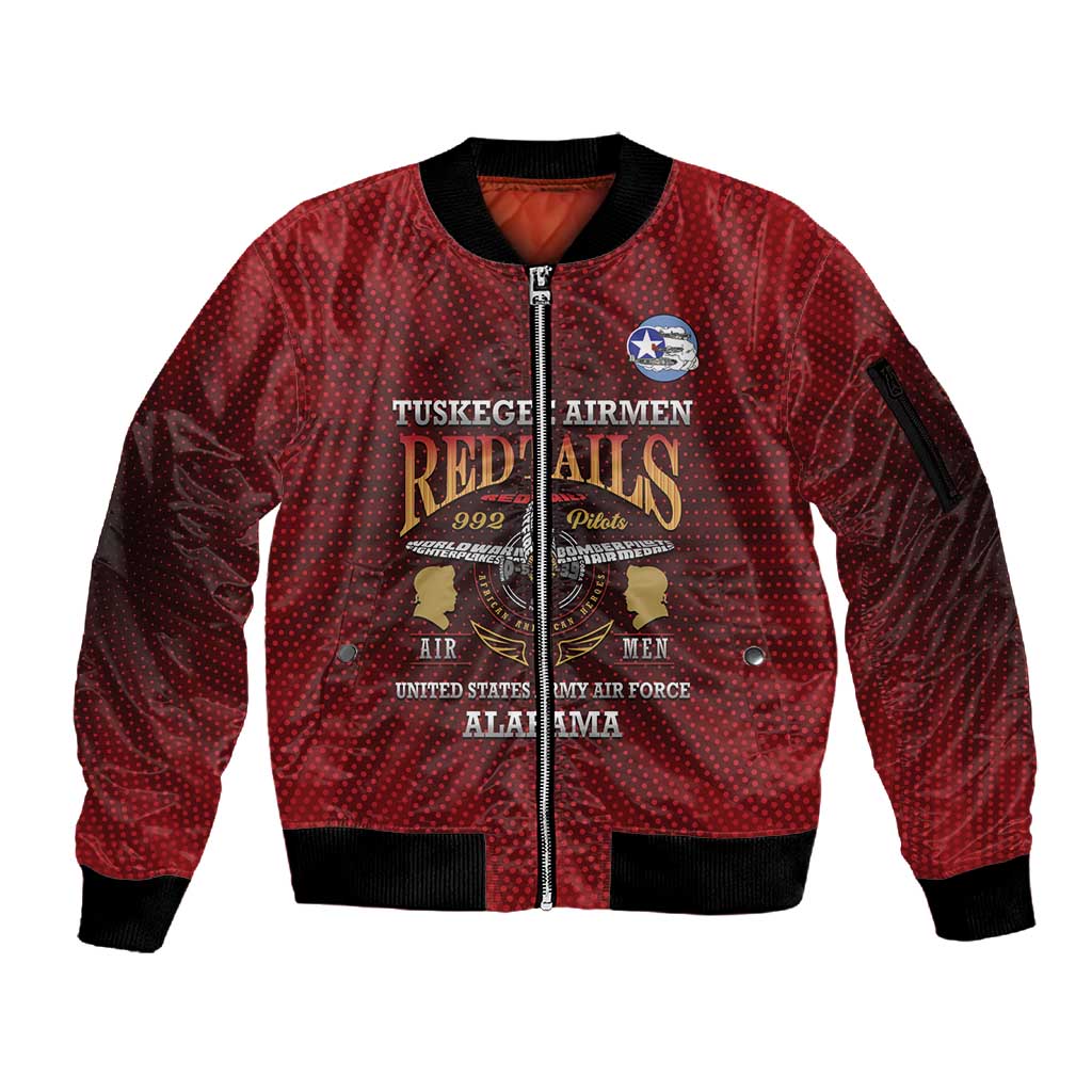 Personalized Tuskegee Red Tails Airmen Sleeve Zip Bomber Jacket WWII Legacy Tribute - African Pride