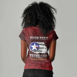 Personalized Tuskegee Red Tails Airmen Women V-Neck T-Shirt WWII Legacy Tribute - African Pride