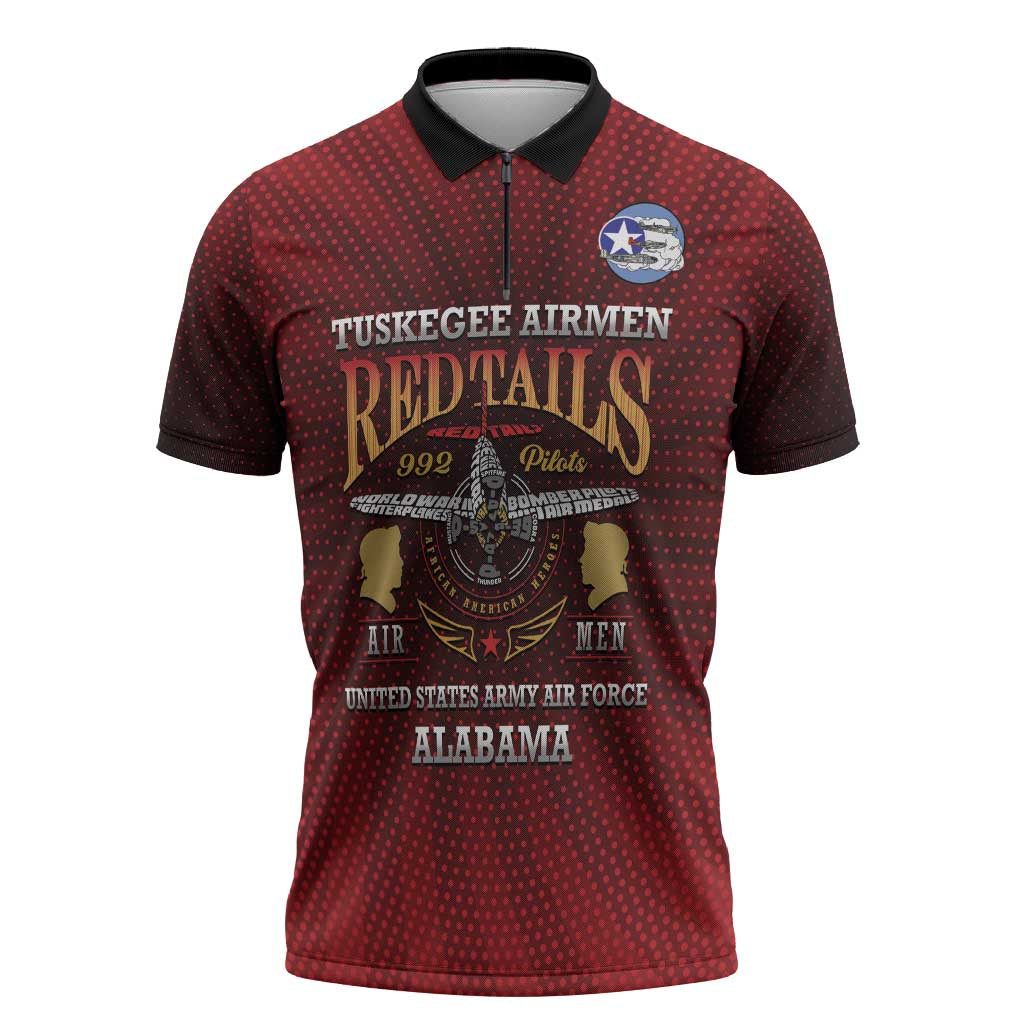 Personalized Red Tails Legacy Zipper Polo Shirt Tuskegee Airmen WWII Heroes