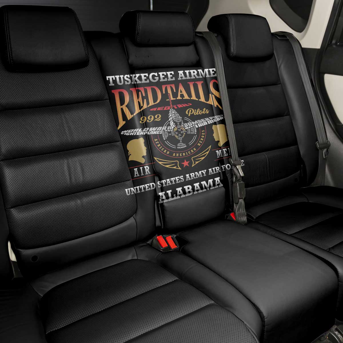Red Tails Legacy Back Car Seat Cover WWII Legacy Tribute - Black Color - African Pride