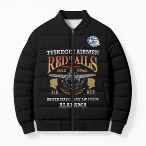 Personalized Red Tails Legacy Bomber Puffer Jacket Tuskegee Airmen WWII Heroes - Black Color