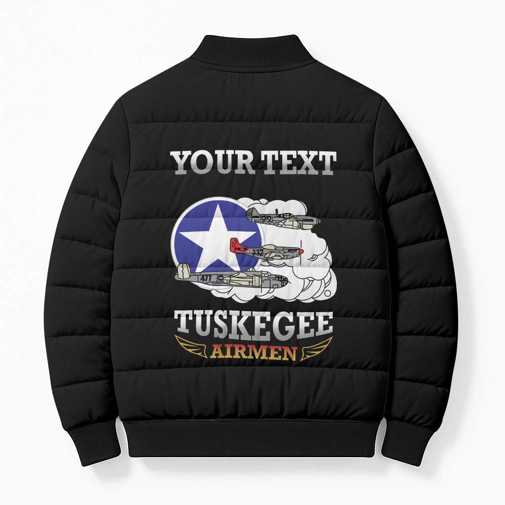 Personalized Red Tails Legacy Bomber Puffer Jacket Tuskegee Airmen WWII Heroes - Black Color