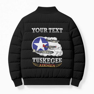 Personalized Red Tails Legacy Bomber Puffer Jacket Tuskegee Airmen WWII Heroes - Black Color