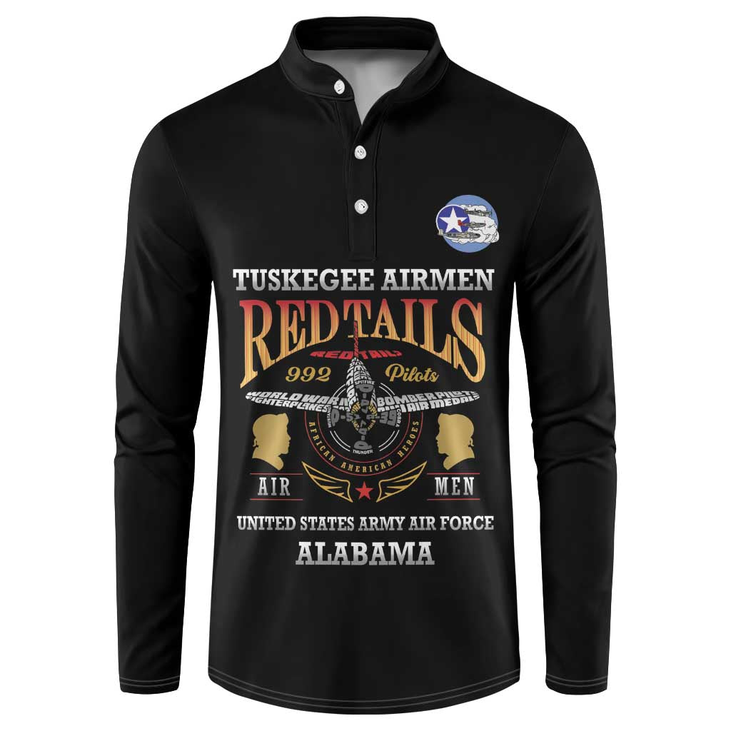 Personalized Red Tails Legacy Button Sweatshirt Tuskegee Airmen WWII Heroes - Black Color