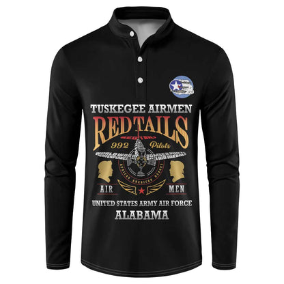 Personalized Red Tails Legacy Button Sweatshirt Tuskegee Airmen WWII Heroes - Black Color