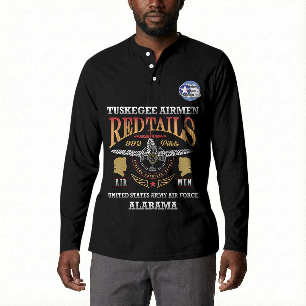 Personalized Red Tails Legacy Button Sweatshirt Tuskegee Airmen WWII Heroes - Black Color