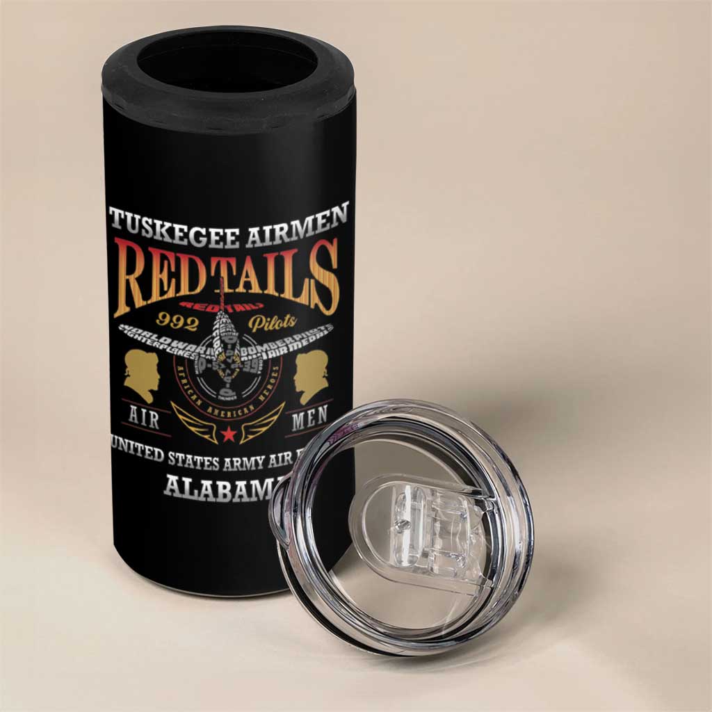 Personalized Red Tails Legacy 4 in 1 Can Cooler Tumbler WWII Legacy Tribute - Black Color - African Pride