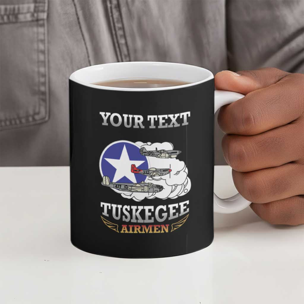 Personalized Red Tails Legacy Ceramic Mug Tuskegee Airmen WWII Heroes - Black Color