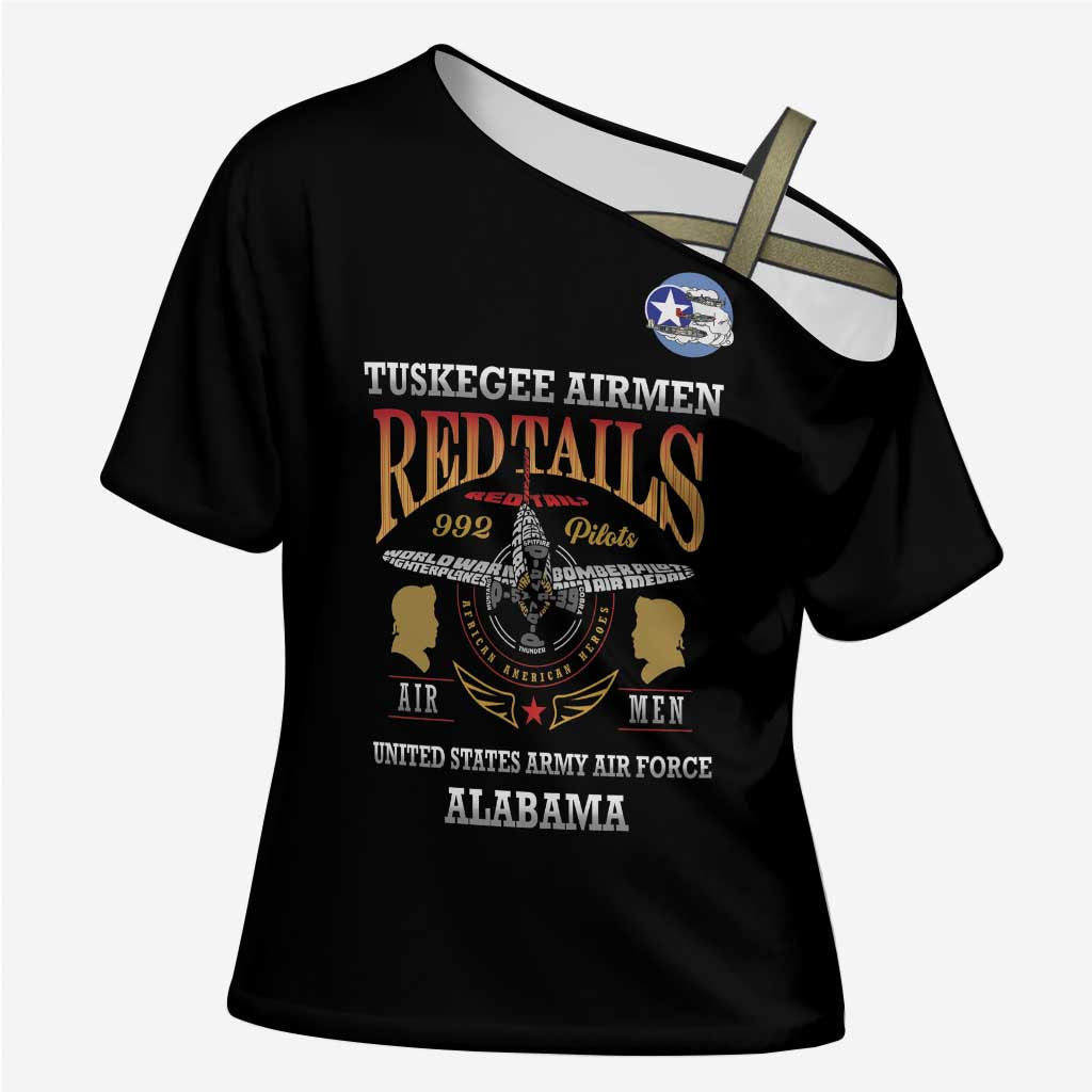 Personalized Red Tails Legacy Cross Shoulder Shirt Tuskegee Airmen WWII Heroes - Black Color