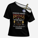 Personalized Red Tails Legacy Cross Shoulder Shirt Tuskegee Airmen WWII Heroes - Black Color