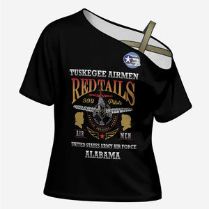 Personalized Red Tails Legacy Cross Shoulder Shirt Tuskegee Airmen WWII Heroes - Black Color