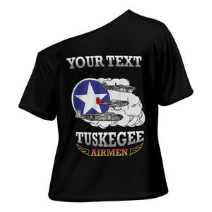 Personalized Red Tails Legacy Cross Shoulder Shirt Tuskegee Airmen WWII Heroes - Black Color