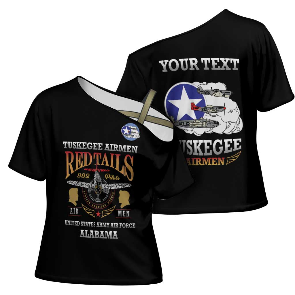 Personalized Red Tails Legacy Cross Shoulder Shirt Tuskegee Airmen WWII Heroes - Black Color