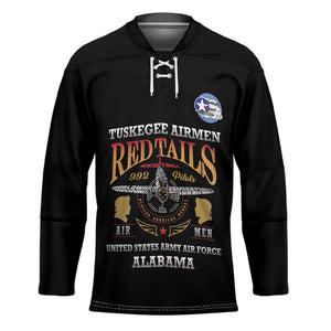 Personalized Red Tails Legacy Hockey Jersey Tuskegee Airmen WWII Heroes - Black Color