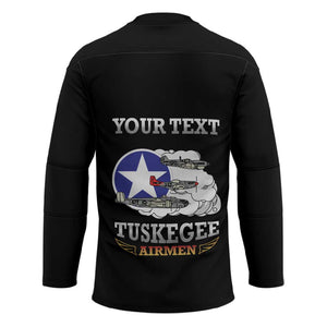 Personalized Red Tails Legacy Hockey Jersey Tuskegee Airmen WWII Heroes - Black Color