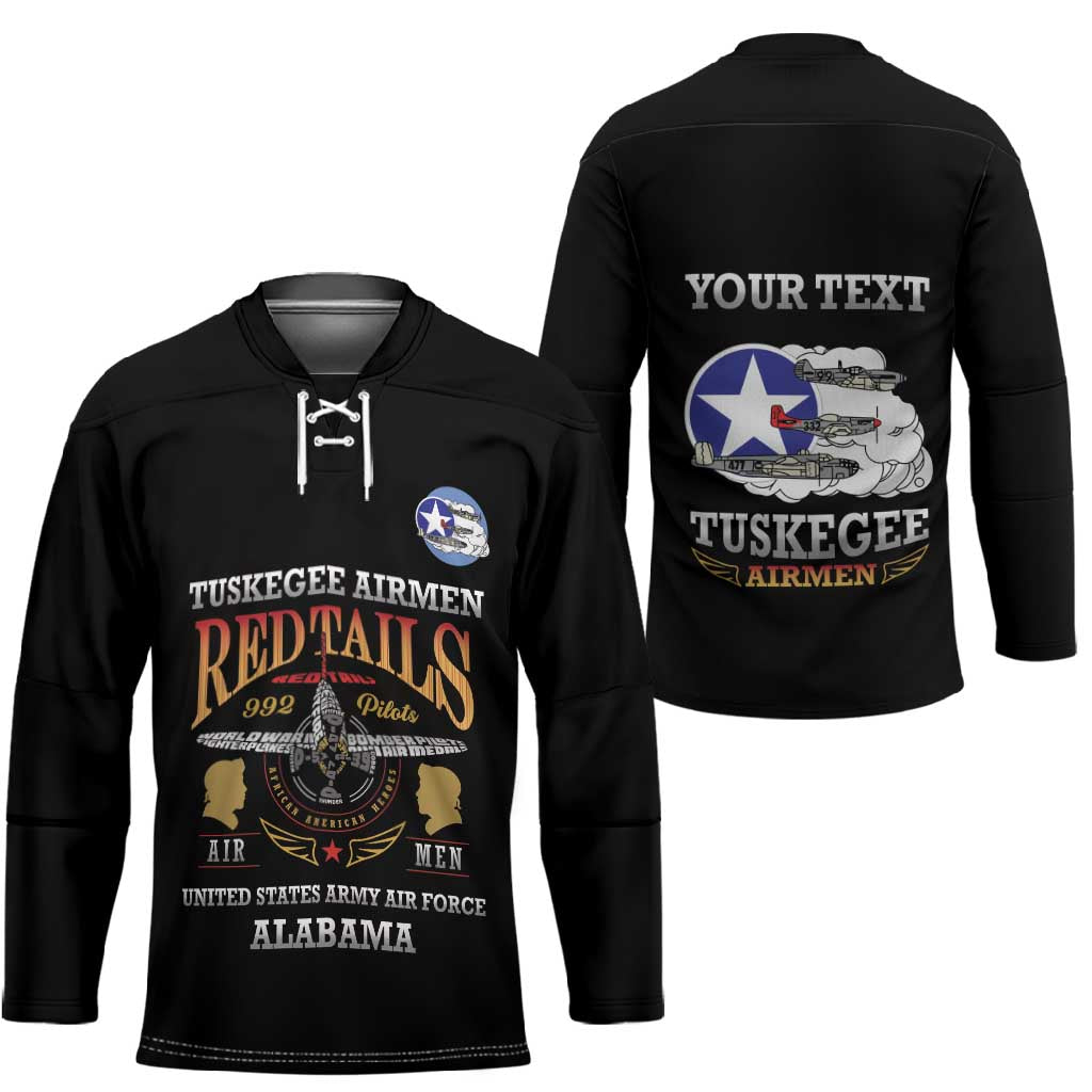 Personalized Red Tails Legacy Hockey Jersey Tuskegee Airmen WWII Heroes - Black Color