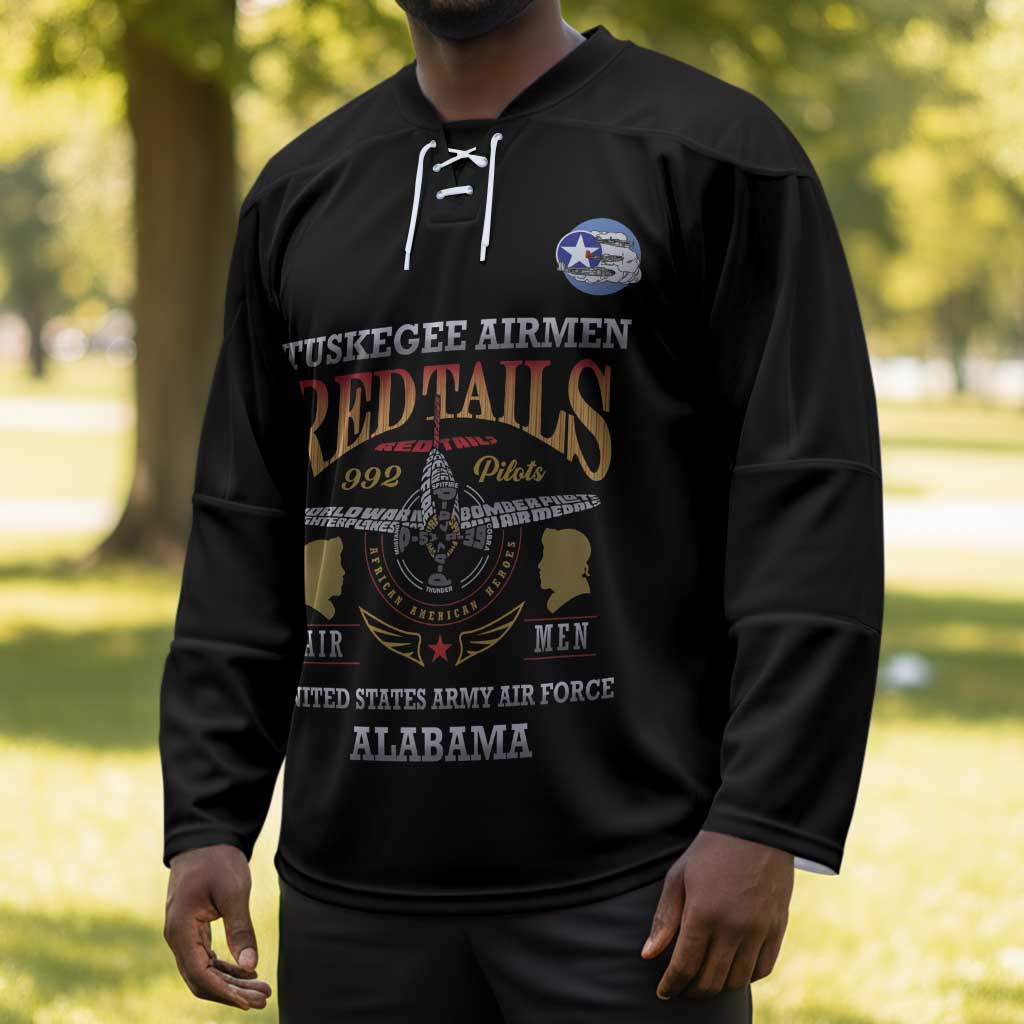 Personalized Red Tails Legacy Hockey Jersey Tuskegee Airmen WWII Heroes - Black Color