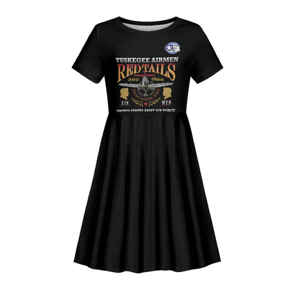 Personalized Red Tails Legacy Kid Short Sleeve Dress WWII Legacy Tribute - Black Color - African Pride