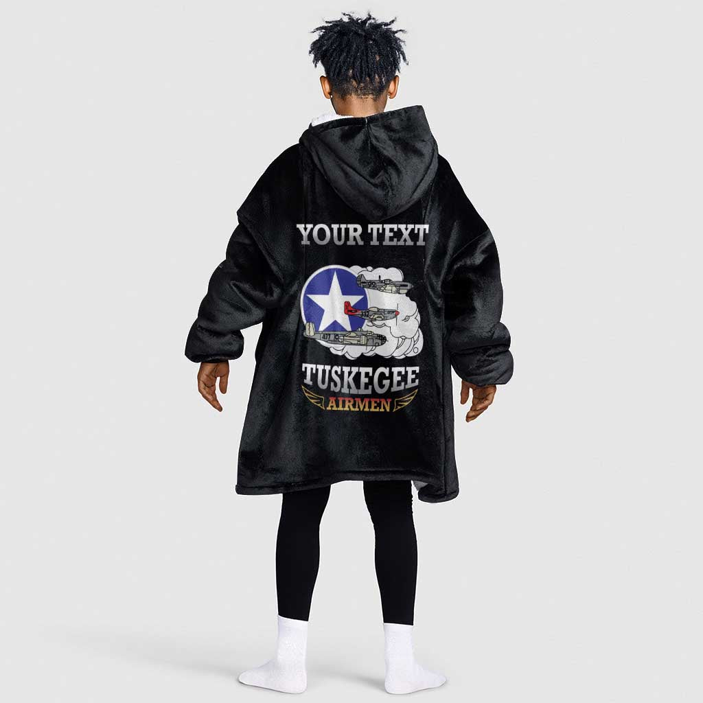 Personalized Red Tails Legacy Kid Wearable Blanket Hoodie WWII Legacy Tribute - Black Color - African Pride