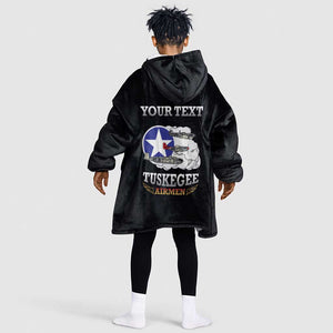 Personalized Red Tails Legacy Kid Wearable Blanket Hoodie WWII Legacy Tribute - Black Color - African Pride