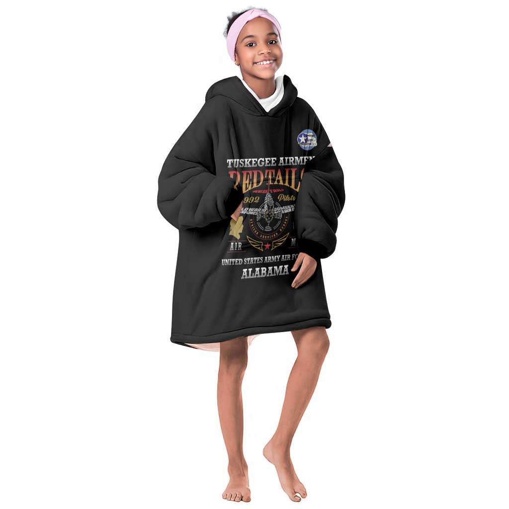 Personalized Red Tails Legacy Kid Wearable Blanket Hoodie WWII Legacy Tribute - Black Color - African Pride