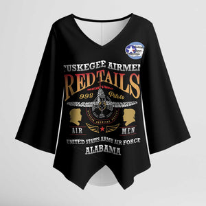 Personalized Red Tails Legacy Kimono Sleeve Blouse Tuskegee Airmen WWII Heroes - Black Color