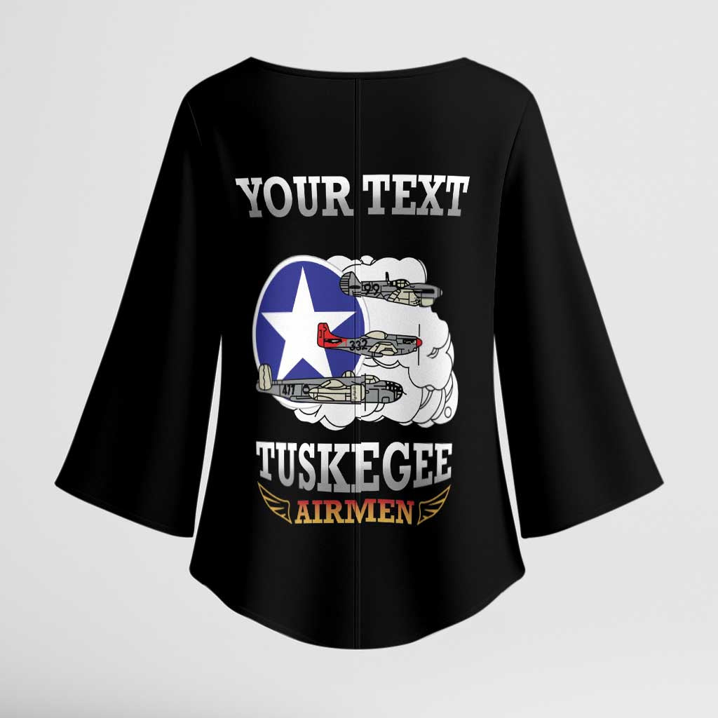 Personalized Red Tails Legacy Kimono Sleeve Blouse Tuskegee Airmen WWII Heroes - Black Color