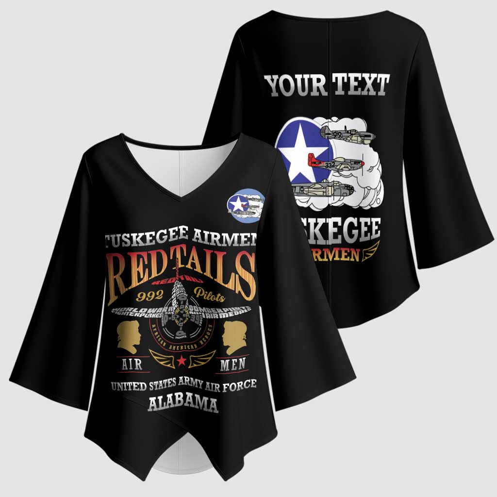 Personalized Red Tails Legacy Kimono Sleeve Blouse Tuskegee Airmen WWII Heroes - Black Color