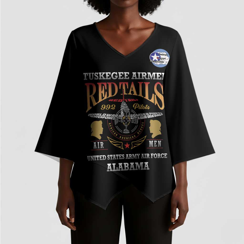 Personalized Red Tails Legacy Kimono Sleeve Blouse Tuskegee Airmen WWII Heroes - Black Color