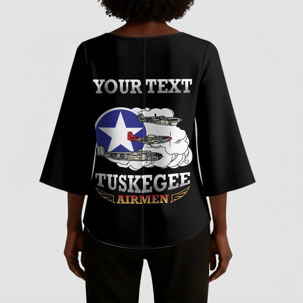 Personalized Red Tails Legacy Kimono Sleeve Blouse Tuskegee Airmen WWII Heroes - Black Color
