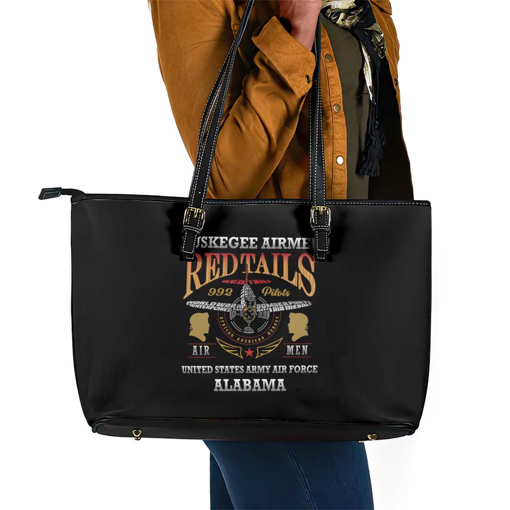 Red Tails Legacy Leather Tote Bag WWII Legacy Tribute - Black Color - African Pride