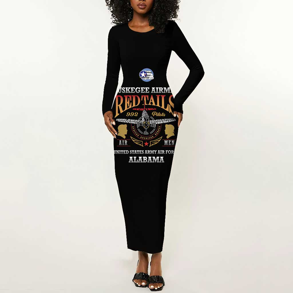 Personalized Red Tails Legacy Long Sleeve Bodycon Dress WWII Legacy Tribute - Black Color - African Pride