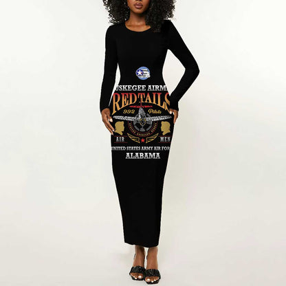 Personalized Red Tails Legacy Long Sleeve Bodycon Dress WWII Legacy Tribute - Black Color - African Pride