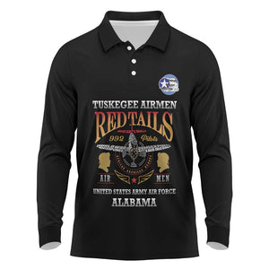 Personalized Red Tails Legacy Long Sleeve Polo Shirt WWII Legacy Tribute - Black Color - African Pride