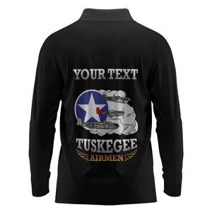 Personalized Red Tails Legacy Long Sleeve Polo Shirt WWII Legacy Tribute - Black Color - African Pride