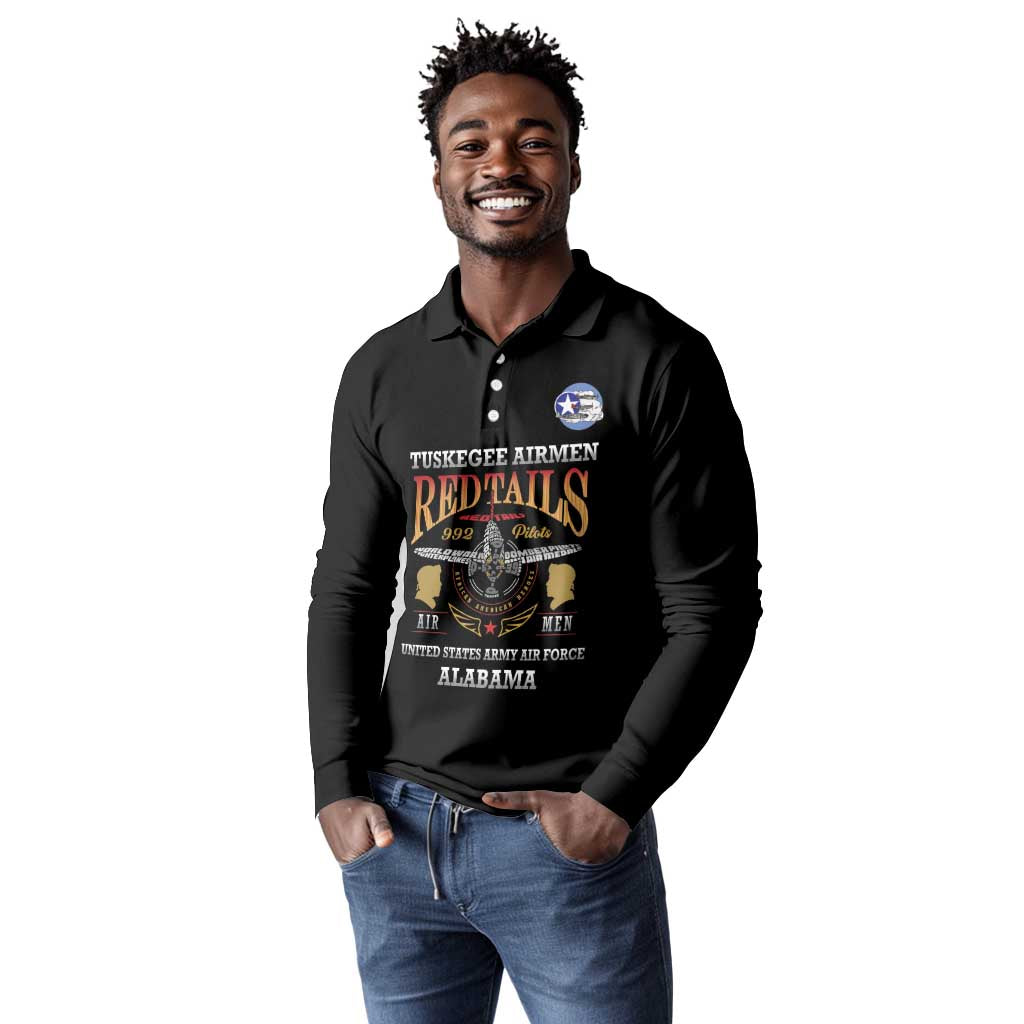 Personalized Red Tails Legacy Long Sleeve Polo Shirt WWII Legacy Tribute - Black Color - African Pride