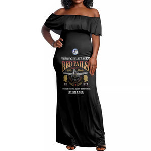 Personalized Red Tails Legacy Off Shoulder Maxi Dress WWII Legacy Tribute - Black Color - African Pride