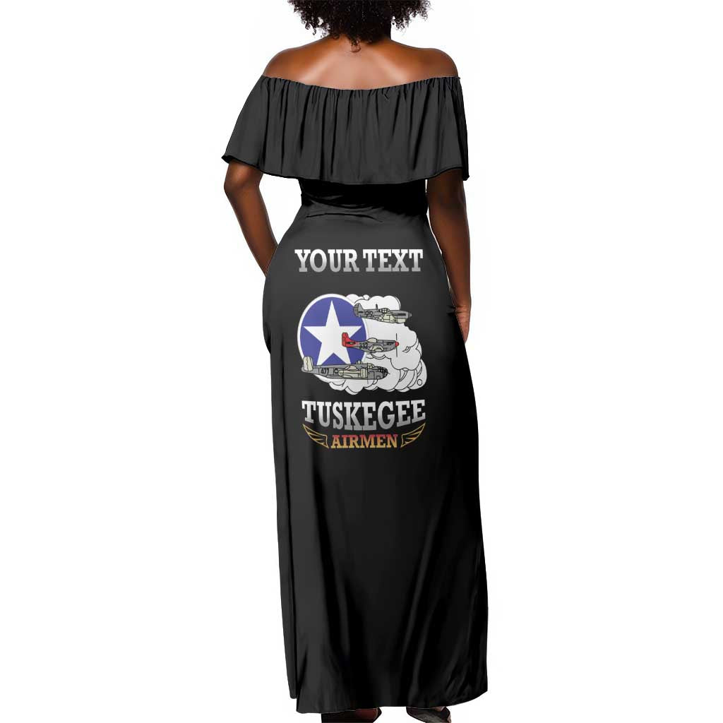 Personalized Red Tails Legacy Off Shoulder Maxi Dress WWII Legacy Tribute - Black Color - African Pride
