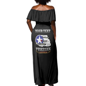 Personalized Red Tails Legacy Off Shoulder Maxi Dress WWII Legacy Tribute - Black Color - African Pride