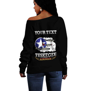 Personalized Red Tails Legacy Off Shoulder Sweater WWII Legacy Tribute - Black Color - African Pride