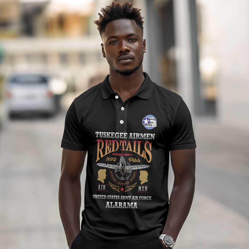 Personalized Red Tails Legacy Polo Shirt WWII Legacy Tribute - Black Color - African Pride