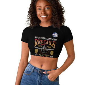 Personalized Red Tails Legacy Raglan Cropped T shirt WWII Legacy Tribute - Black Color - African Pride