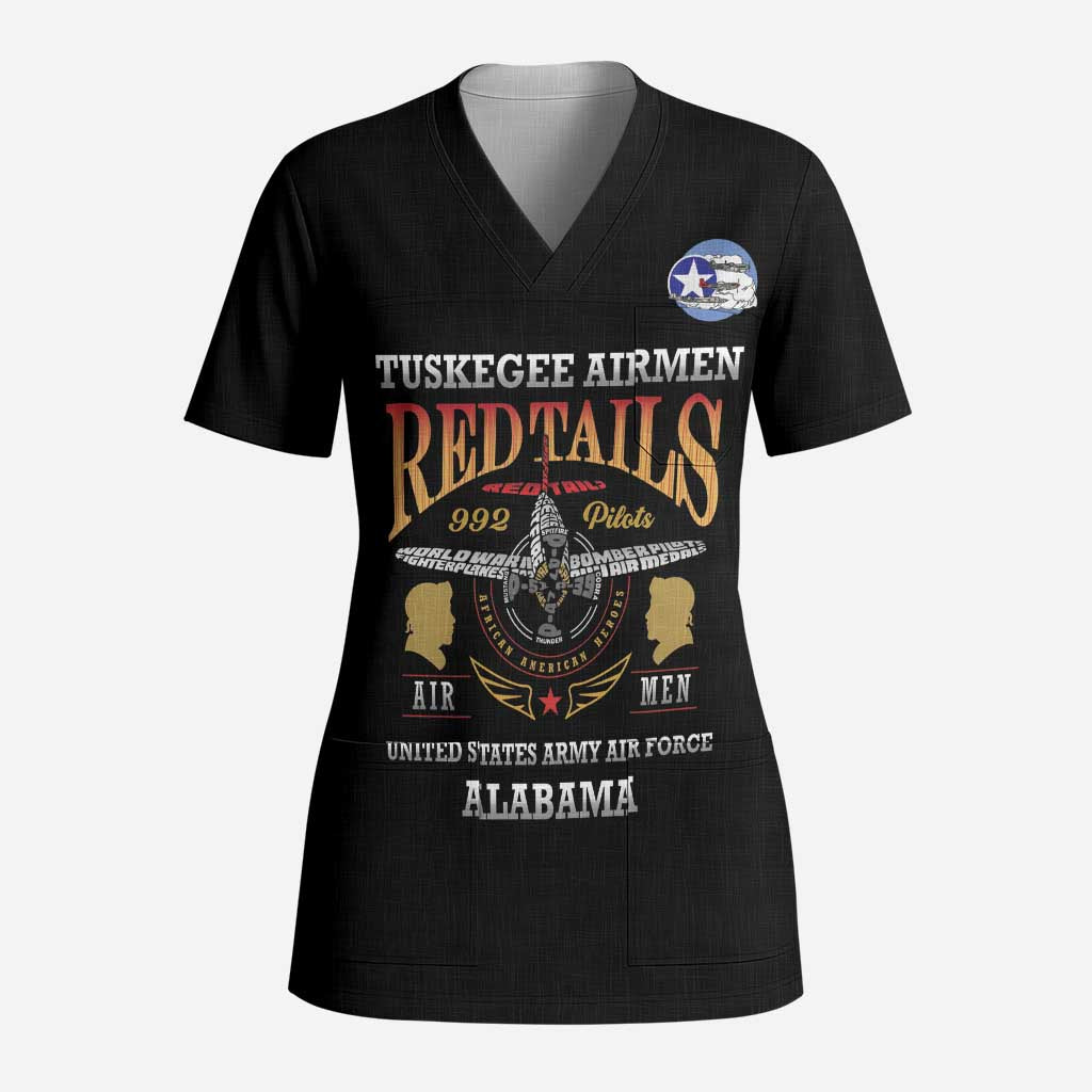 Personalized Red Tails Legacy Scrub Top Tuskegee Airmen WWII Heroes - Black Color - African Pride