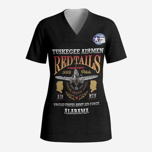 Personalized Red Tails Legacy Scrub Top Tuskegee Airmen WWII Heroes - Black Color - African Pride