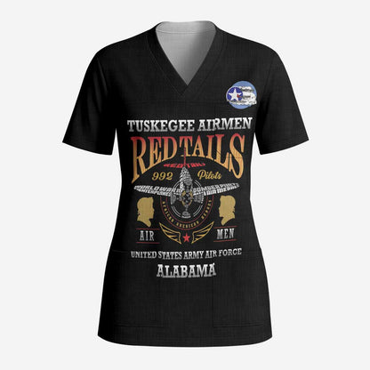Personalized Red Tails Legacy Scrub Top Tuskegee Airmen WWII Heroes - Black Color - African Pride